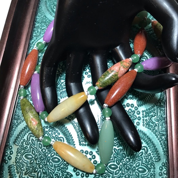 Adventurine Citrine Goldstone Unakite Semiprecious Stone Necklace 29”L EVC - Picture 8 of 11